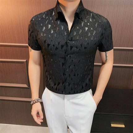 2024 Summer Fashion Printed Shirts High Quality No Ironing Slim Fit Short Sleeve Social Formal Shirt Club Outfits Tuxedo 4XL-M