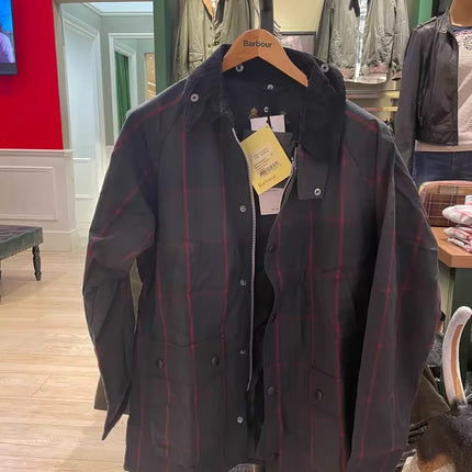 B@r Bedale Wax Coat Plaid Blue Triple Crown Slim Fit