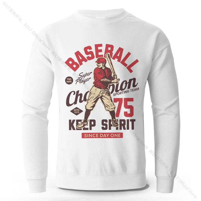 Men's Baseball Keep Spirit Printed Pure Cotton Sweatshirts Oversized Classic Street Graphic Pullovers Vintage for Men Women Tops