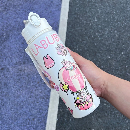 New elastic lid outdoor straw cup with large capacity labu cute cartoon children's straw cup
