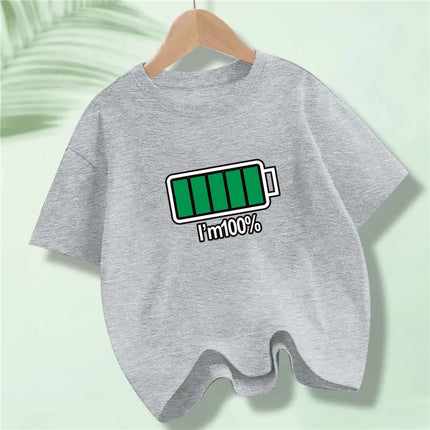 Battery Energy Low Help Me Printed T-Shirt For Boys Harajuku Funny T Shirt Kids Cotton Summer Tops Tee