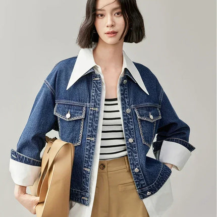 SENTUBILA Embroidery Cotton Denim Jackets for Women 2025 Spring Casual Short Denim Coat Female Long Sleeve Outerwear W43W56028