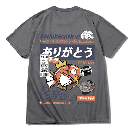 2024 Japanese fun ramen fish print hip hop men's casual comfortable cotton short sleeve T-shirt