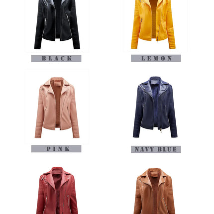 Spring and Autumn short women's leather jacket, Slim lapel biker suit, oblique zipper jacket women's coat