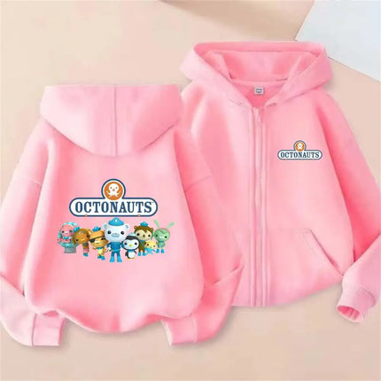 Octonauts Kids Hot Cartoon Print Autumn Spring Casual Zipper Hooded Sweatshirts 2-13 Years Boys Girls Outfits Top Clothing