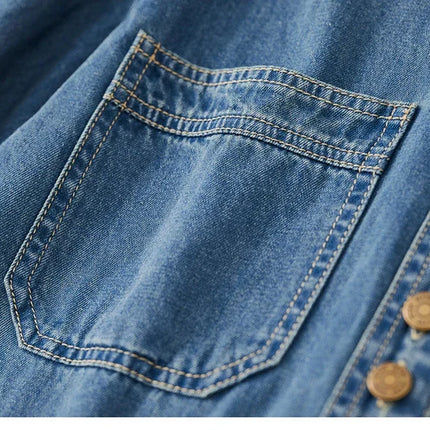 SENTUBILA 100% Cotton Washed Denim Jacket for Women 2025 Spring Retro Loose Patchwork Pockets Leather Logo Coat W43C56148