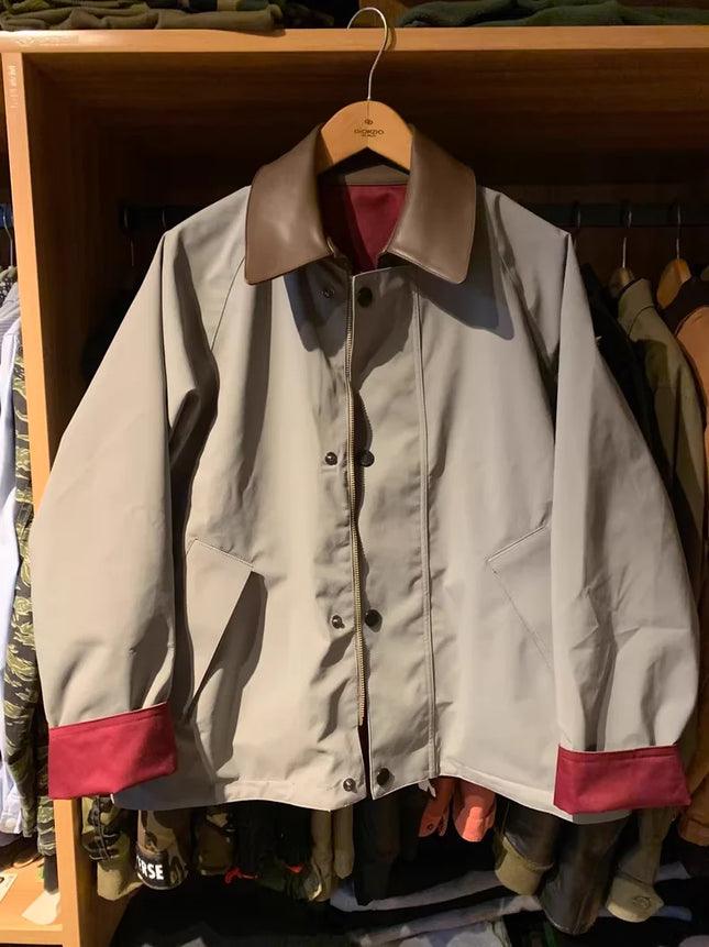 B@r ADAM ET ROPE Windproof And Waterproof Reversible Unwaxed Leather Collar Jacket Unisex