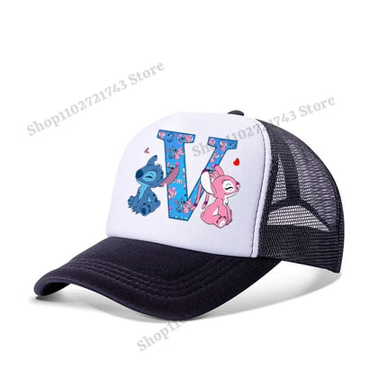 Disney Stitch Parent-child Baseball Cap Cartoon Letter A-Z Printed Peaked Cap Men Women Kids Summer Fashion Sunscreen Cute Caps