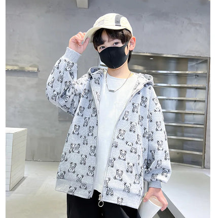 Spring Autumn Boys All-Over Printed Zip Sweatshirt Jackets School Kids Track Hoodie Coat Child Outfit Tops Workout Jumper 3-14Yr