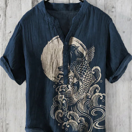 Men's and women's fashion summer casual St. Patrick's Day print Hawaiian linen V-neck shirt men's vacation seaside casual chen