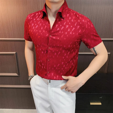 2024 Summer Fashion Printed Shirts High Quality No Ironing Slim Fit Short Sleeve Social Formal Shirt Club Outfits Tuxedo 4XL-M