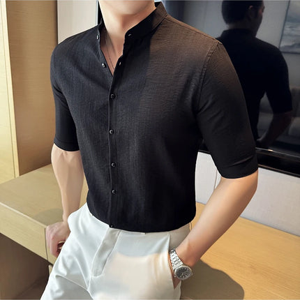 2024 Summer New Chinese Style Linen Shirts Men's Half sleeve Stand-Up Collar Linen Cotton Business Casual Slim Versatile Shirts