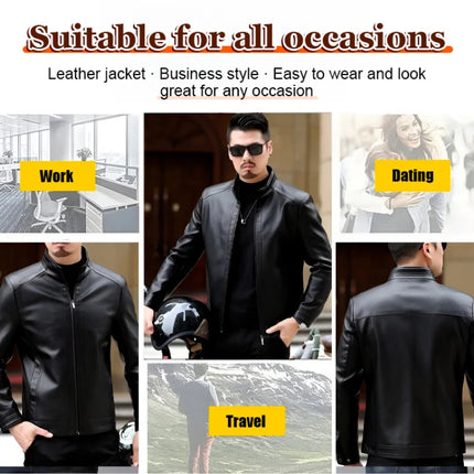 Men's Leather Jacket Spring Autumn Casual Standing Collar Highend Stylish Coats Young Trendy Slim Motorcycle Punk Gothic Jacket