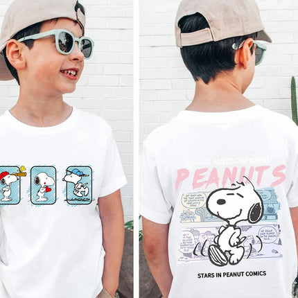 Snoopy print children's clothing kids cotton T-shirt cartoon short-sleeved white top personality clothing suitable for boys