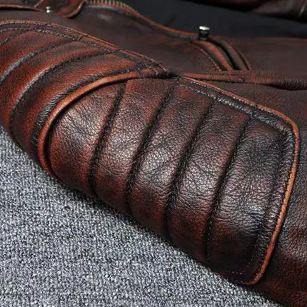 Vintage Black Brown Real Cowhide Genuine Leather Jacket Real Fur Men's Leather Jacket Bomber Men Leather Jacket Motorcycle Coat