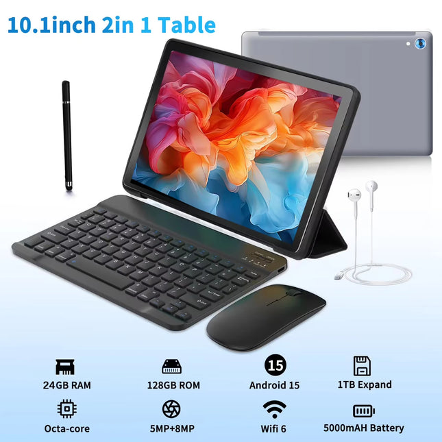 URAO C109L 10 Inch Tablets Android 15 A523 Octa Core Tablet 24GB+128GB 1 TB Expansion WiFi 6 5MP+8MP Camera Keyboard Mouse Set