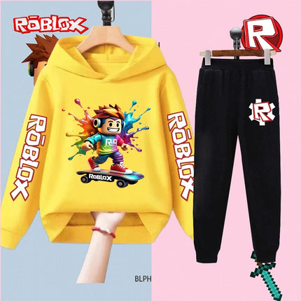 Kids Roblox Printed Sweatshirt Set Boys Girls Long Sleeve Top Pants Casual Sportswear Outfit Children's Fashion Clothing