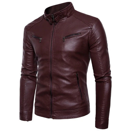 2024 PU Casual Leather Jacket Men Spring Autumn Coat Motorcycle Biker Slim Fit Outwear Male Black Blue Clothing Plus Size M-3XL