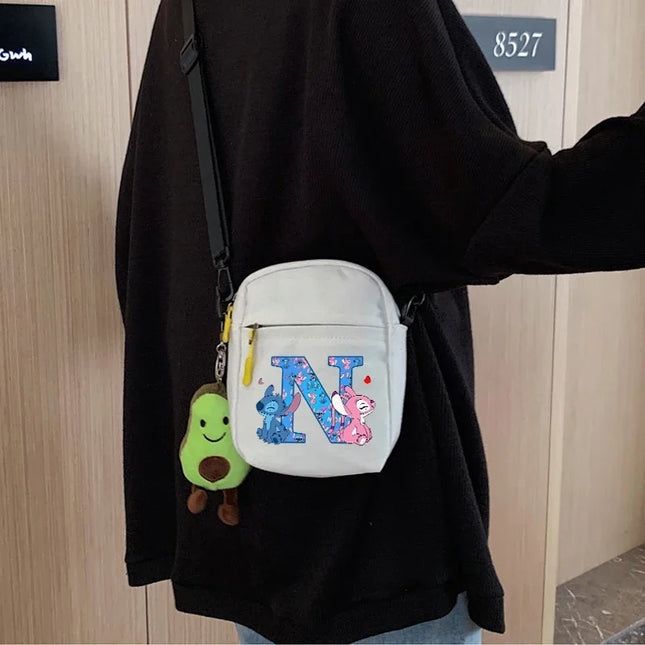 Disney Stitch Fashion Shoulder Bag for Women Men Anime Canvas Tote Bags Commuting Portable Zipper Handbag Crossbody Bag Gifts