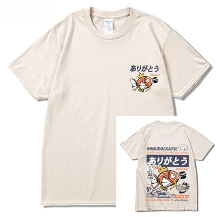 2024 Japanese fun ramen fish print hip hop men's casual comfortable cotton short sleeve T-shirt