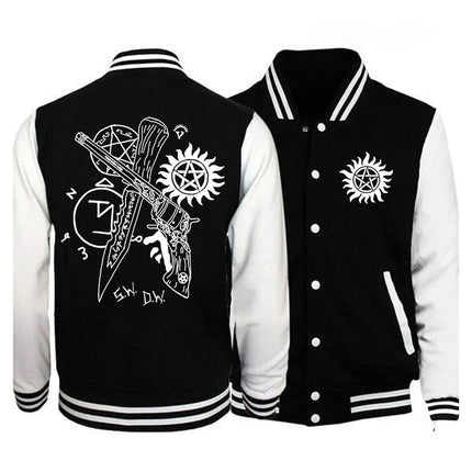 New Supernatural Print Baseball Jacket Women Men Casual Loose Jacket Autumn Winter Sweatshirt Long Sleeve Jersey Tops