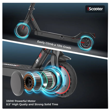 iScooter i9 Electric Scooter 350W Motor 36V7.5Ah 30km Range 8.5 inch Honeycomb Tire Electric kick Scooters With App ECO Display