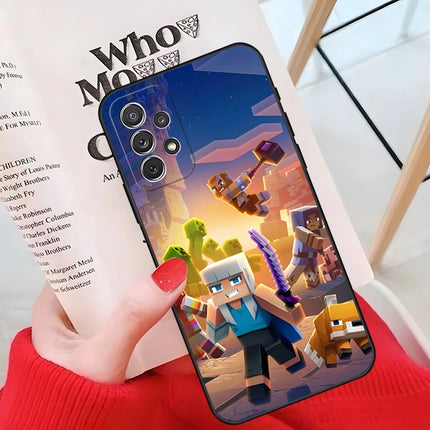 MINISO-Cute M-Minecraft Block World Phone Case For Samsung Galaxy A55 A54 A53 A52 A34 S24 S25 FE Ultra S23 Cover
