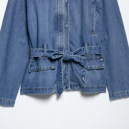Summer Women's Belt Denim Jacket 2025 New Fashion Casual Loose Long Sleeve Jacket Elegant Women's Outerwear