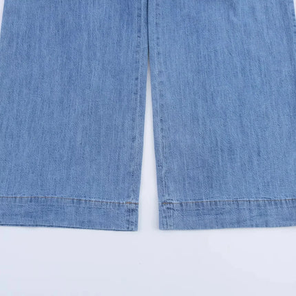 TRAFZA Vintage Casual Chic Women Cowboy Suit Single Breasted Loose Jackets Long Pants Fashion 2025 Spring Summer Denim Suits