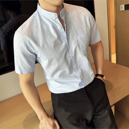 Summer New Chinese Style Linen Cotton Shirts Men's Standing Collar Short Sleeved Thin Breathable Shirt Tops Streetwear 4XL-M