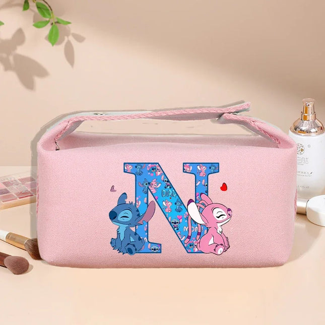 Disney Stitch Fashion Makeup Pouch for Women Anime High-capacity Cosmetic Bag Cartoon Letter A-Z Portable Handbag Washing Bags