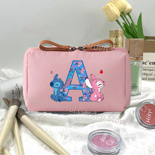 Disney Stitch Fashion Makeup Pouch for Women Cartoon Letter A-Z Printed Cosmetic Bag Students Portable Washing Bags Girls Gifts