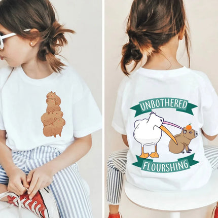 Kawaii Capybara Lovers Kids T-Shirt Short-Sleeved White T-Shirts Cartoon Tees Summer Children Top Crew Neck Children's Clothing