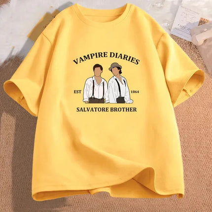 The Vampire Diaries T-shirts for Women Mystic Falls Virginia Salvatore Brother 1864 T Shirt Fall Damon Women Clothing Streetwear