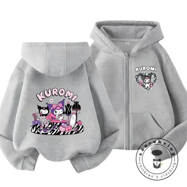 Children's Hoodies Child Sweatshirt Girls Cute Cartoon Hello Kitty Kuromi and Friend Sanrio Animal Printed Kids Zipper Clothes