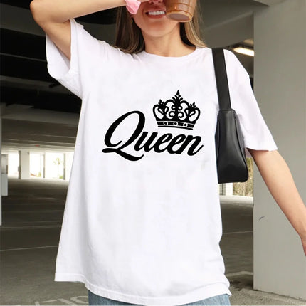 Summer Women's T-shirt Casual Black Short Sleeved Tee Korean Printed Loose Top Design Clothes Madam Oversizeed Simple Tshirts