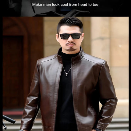 Men's Leather Jacket Spring Autumn Casual Standing Collar Highend Stylish Coats Young Trendy Slim Motorcycle Punk Gothic Jacket
