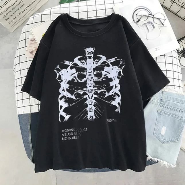 Y2k Harajuku Skeleton Print T-shirts for Cotton Hip Hop Streetwear Women Men T Shirt Summer Ladies Goth Clothes Short Sleeve Tee