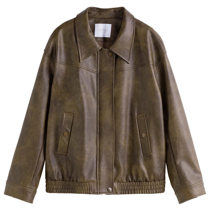 DUSHU Plus Size Women's Clothing [length Optional] Cool and Stylish Leather Jacket 2024 Autumn New Retro Short Casual Jacket