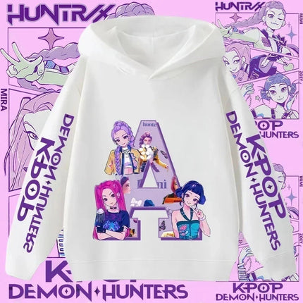 2026 New Letter A-Z Girls' Sportswear Kpop Demon Hunters Boys' Casual Shirt Children's Hooded Shirt Autumn/Winter Long-sleeved