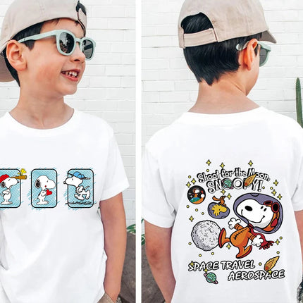 Snoopy print children's clothing kids cotton T-shirt cartoon short-sleeved white top personality clothing suitable for boys