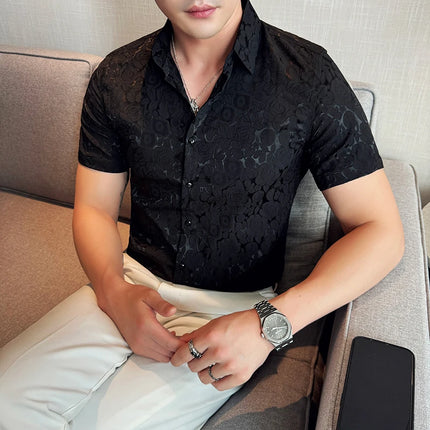 2025 Summer New Flower Shirts Men Short Sleeve Retro Casual Shirts Fashion Versatile Business Slim Social Party Tuxedo Blouse