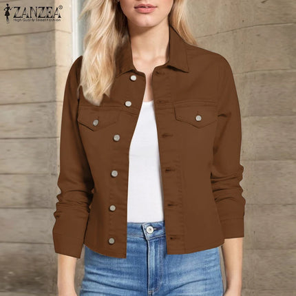ZANZEA Women Daily Outerwear Long Sleeve Work Wear Casual Solid Color Coats Button Up 2025 Spring Turn-down Collar Thin Jackets