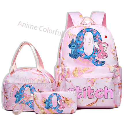 3pcs Disney Stitch Backpack Pencil Case Lunch Bag Set Students Fashion Schoolbag Pen Bag Bento Pouch Suit Anime School Supplies