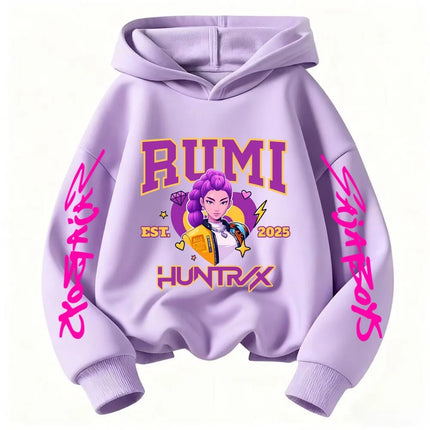 2025 KPop Devil Hunter Cartoon Girl Boy Hooded Sweatshirt Kawaii Children's Korean Wave Casual Fashion Top