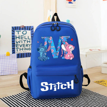 Disney Stitch Waterproof Backpacks for Students Anime Cartoon High-capacity Schoolbag Boys Girls Letter A-Z Printed Backpack