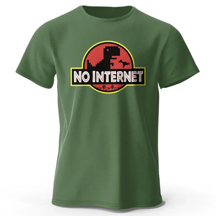 Men's No Internet Printed T-Shirt 100% Cotton Oversized Funny Graphic Tees for Men Women Summer Tops