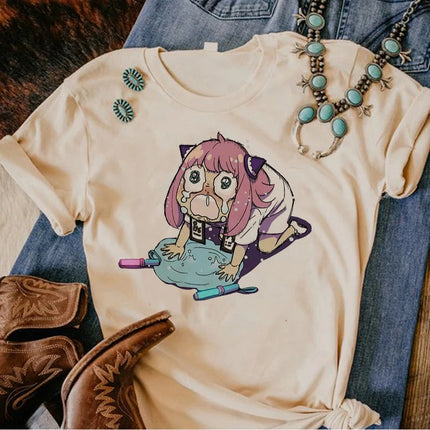 Anya T-shirt Women Y2K Manga Designer Cotton Tshirt Girl fashion O-neck Casual Loose 2000s Clothing Top T Shirt Oversized Tees