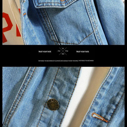 Blue Men's Denim Jacket, Single-breasted Lapel Coat, Fashionable Casual Tops, Black and Light Blue Can Be Selected,M-5XL