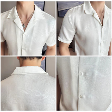 New Chinese Jacquard Shirt Luxury Men Elegant Print Slim Fit Casual Prom Social Shirts High Quality Summer Short Sleeved Tuxedo